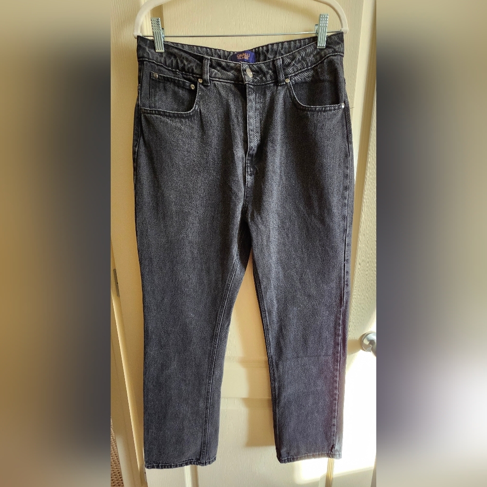 CAVALLI CLASS NWT Black 5-Pocket Straight High-Rise Cropped Jeans. Size M. - Picture 3 of 16